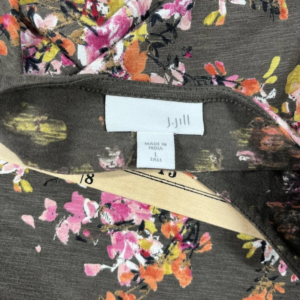 J Jill Dress Womens Large Tall Brown Floral Long Sleeve Drop Waist Stretch Tunic - Picture 3 of 8